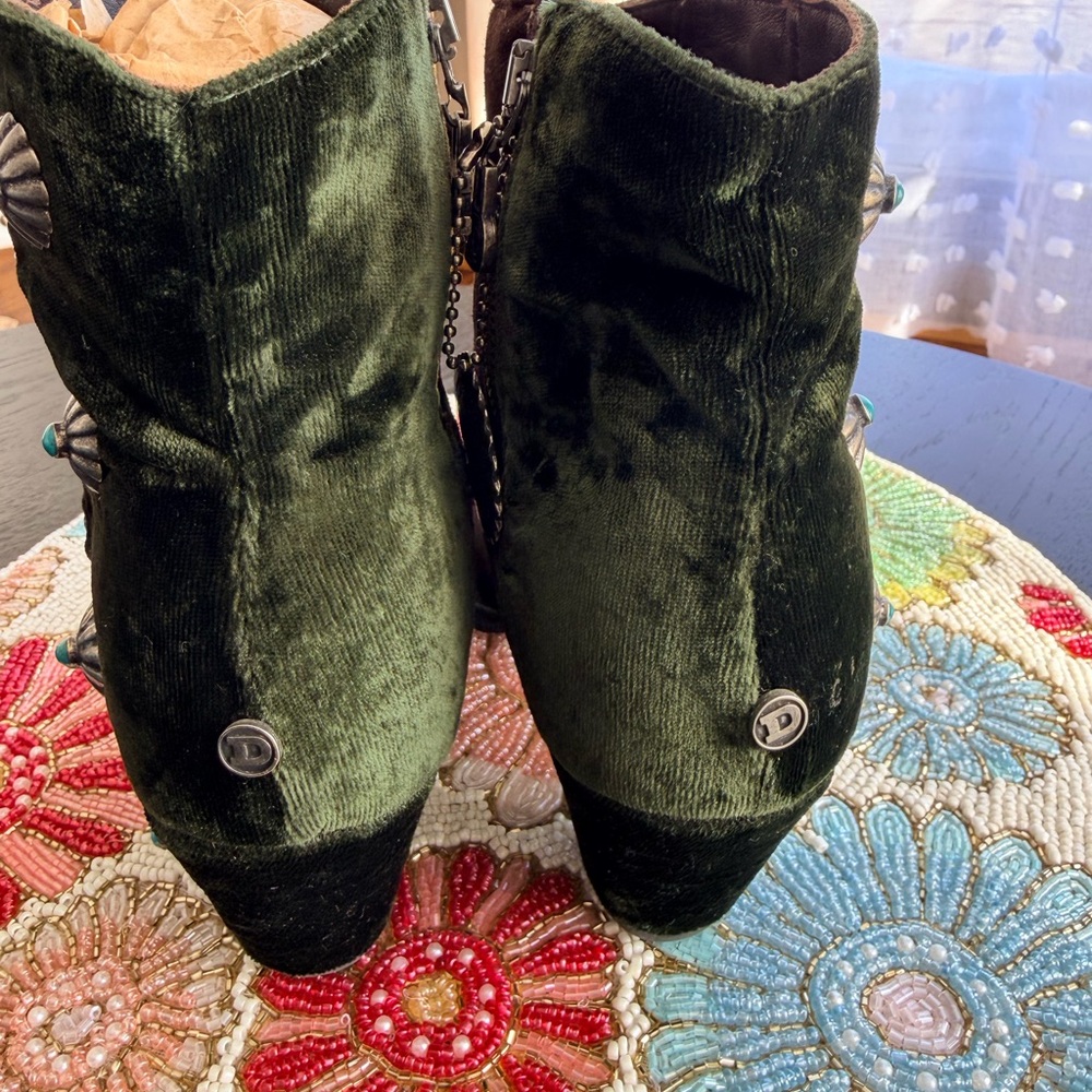 Double D Ranch Dark Green Velvet Ankle Boots